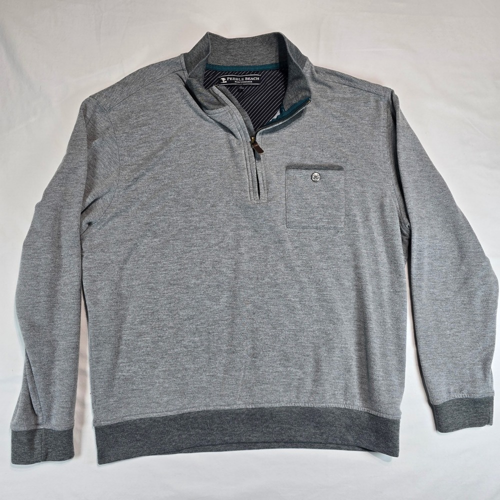 Pebble Beach Performance Mens Large Gray Quarter Zip Pullover‎ Golf Sweater L